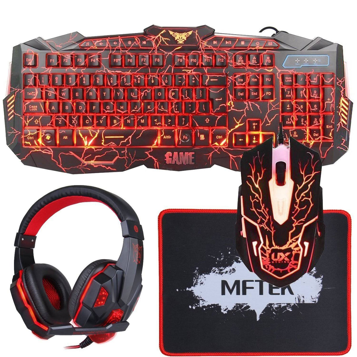 Wired Gaming Keyboard and Mouse Combo with LED Headset Set A185118