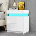White 2 Drawer High Gloss Nightstand with LED Light G687721