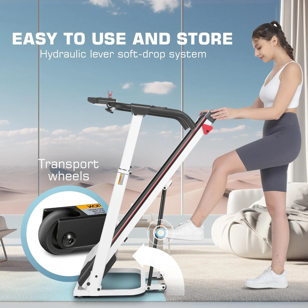 Folding Treadmill with Removable Desk, White P776