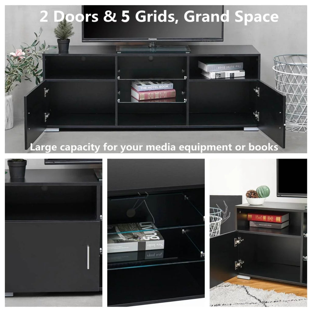 57'' TV Stand with RGB LED Light and Glass Shelves F5241