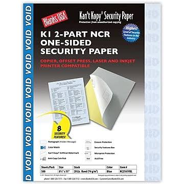 Blue 8 1/2" x 11" 20 lbs. Carbonless Security Paper, 500/Pack X3739