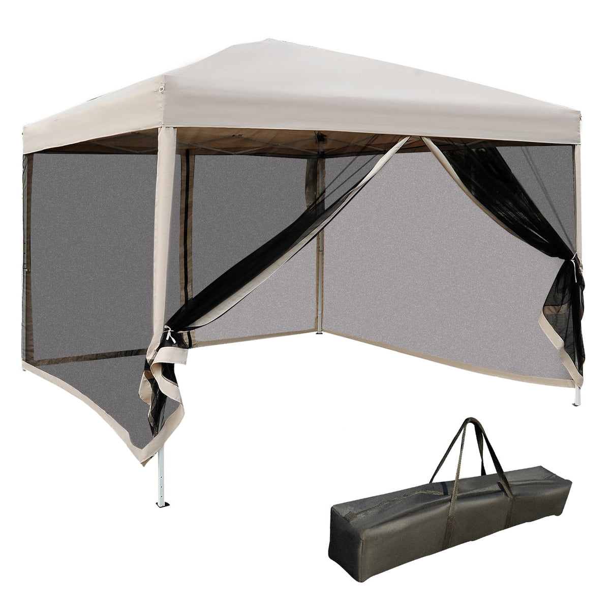 Beige 10' x 10' Pop-up Canopy Tent with Netting C40921