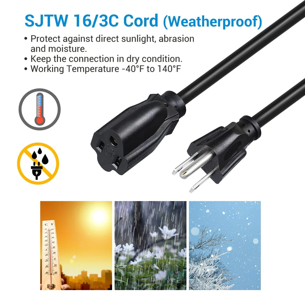 2 Pack 3FT 16 AWG 3 Prong Extension Cord H675831