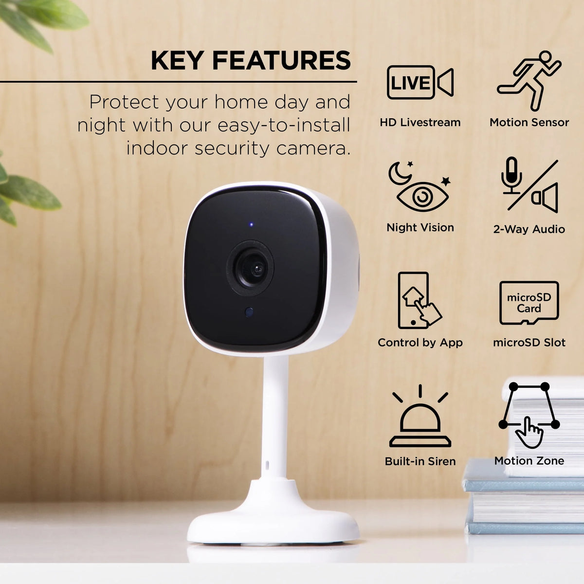 1080P Indoor Security Camera with Voice Control, White 2 Pack J27945