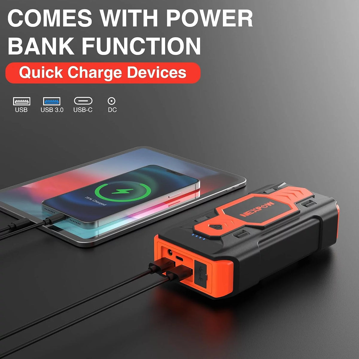 2500A 12V Battery Jump Starter with USB Quick Charge Z25685