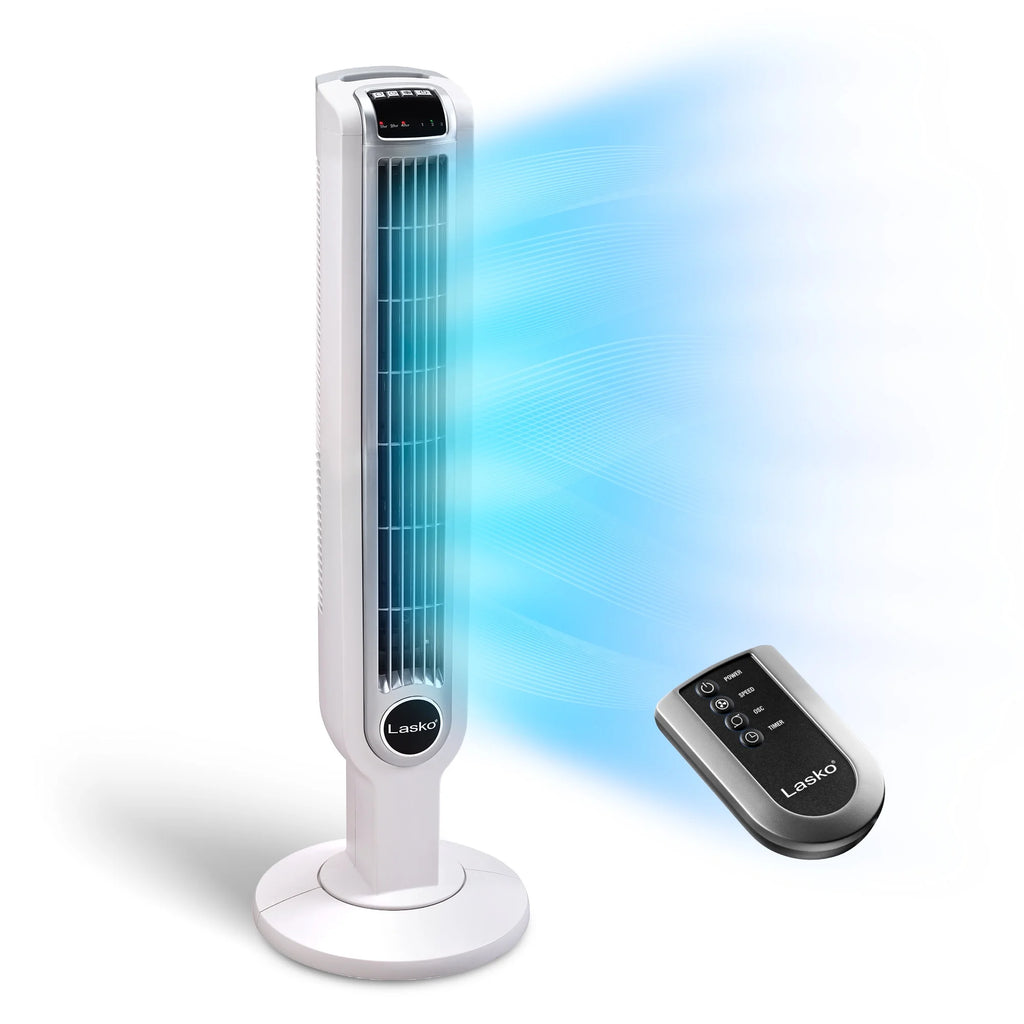 Black 3-Speed Oscillating Tower Fan with Timer and Remote L288355