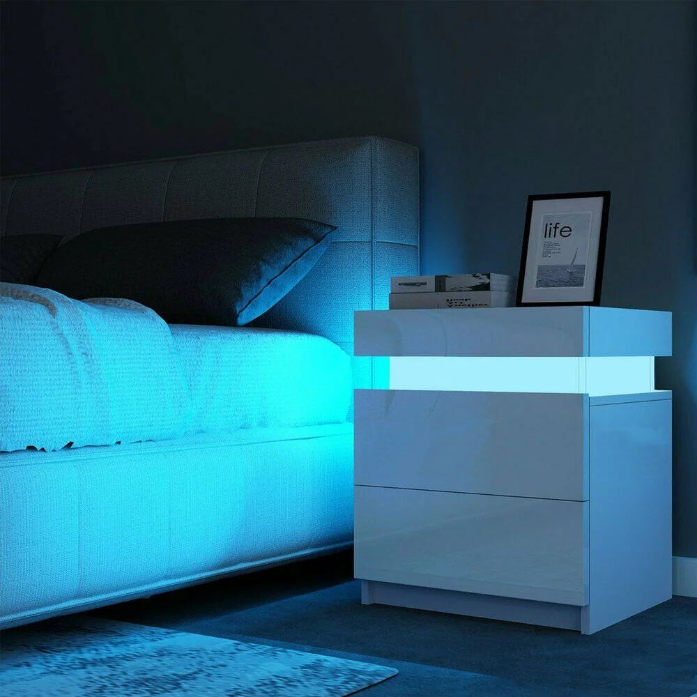 White 2 Drawer High Gloss Nightstand with LED Light G687721