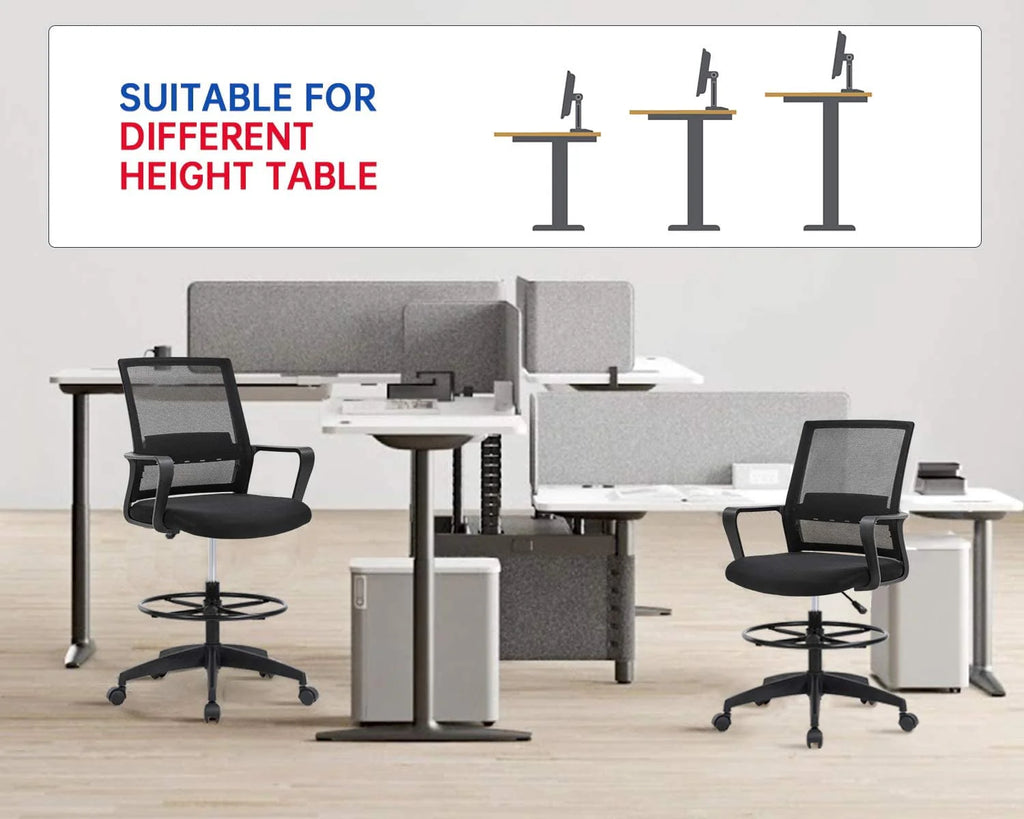 Black Adjustable Mesh Drafting Chair with Lumbar Support S14643
