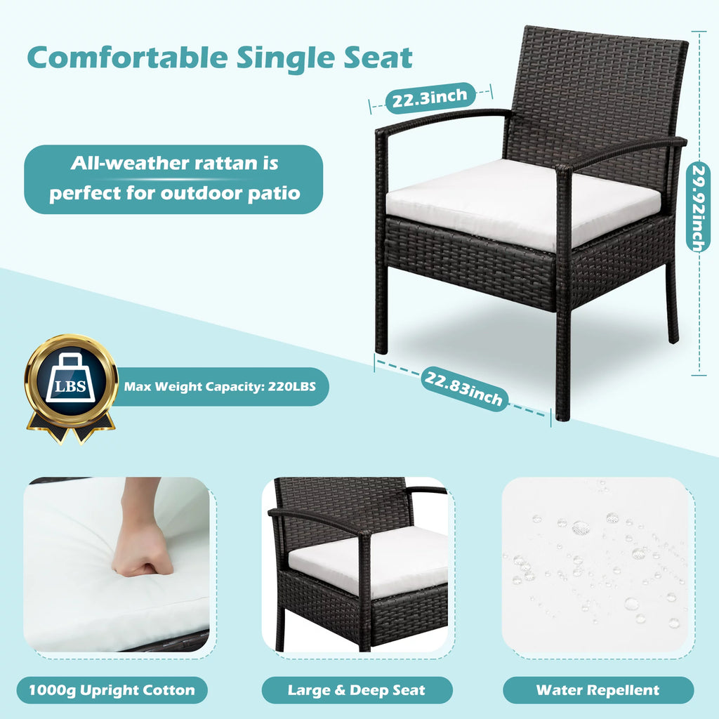 4 Pieces Rattan Cushioned Sofa Table Set E216199
