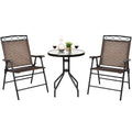 3 PCS Bistro Patio Dining Set with 2 Folding Chairs & Glass Table Q577705