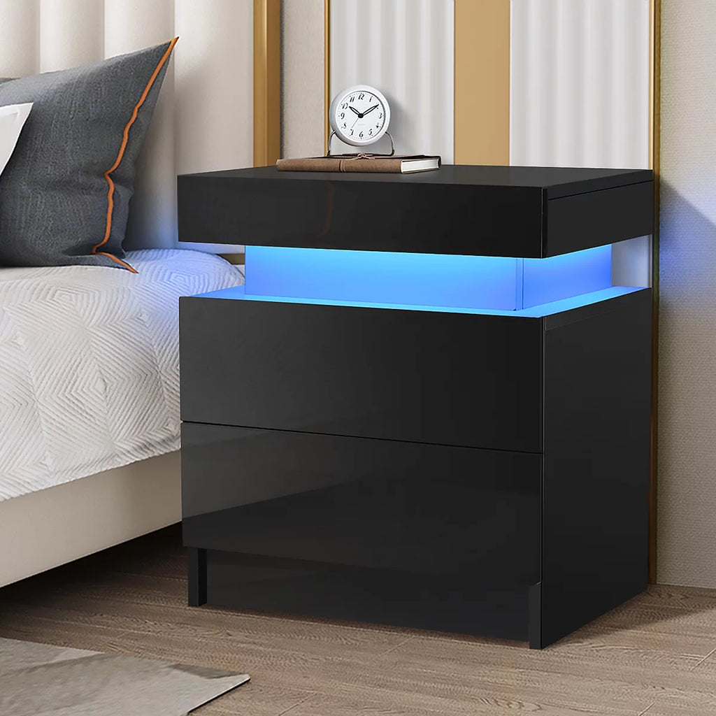White 2 Drawer High Gloss Nightstand with LED Light G687721