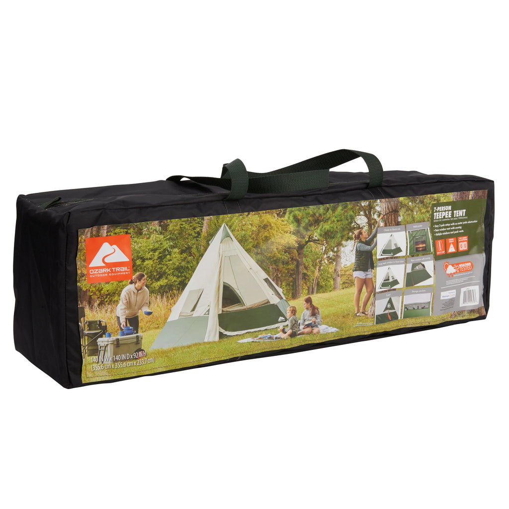 7-Person 1-Room Teepee Tent with Vented Rear Window, Green L960609