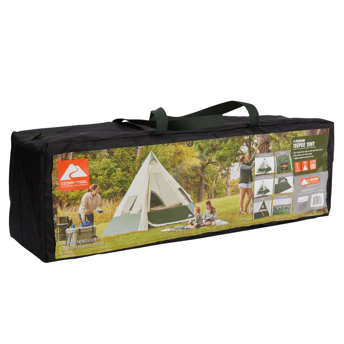 7-Person 1-Room Teepee Tent with Vented Rear Window, Green L960609
