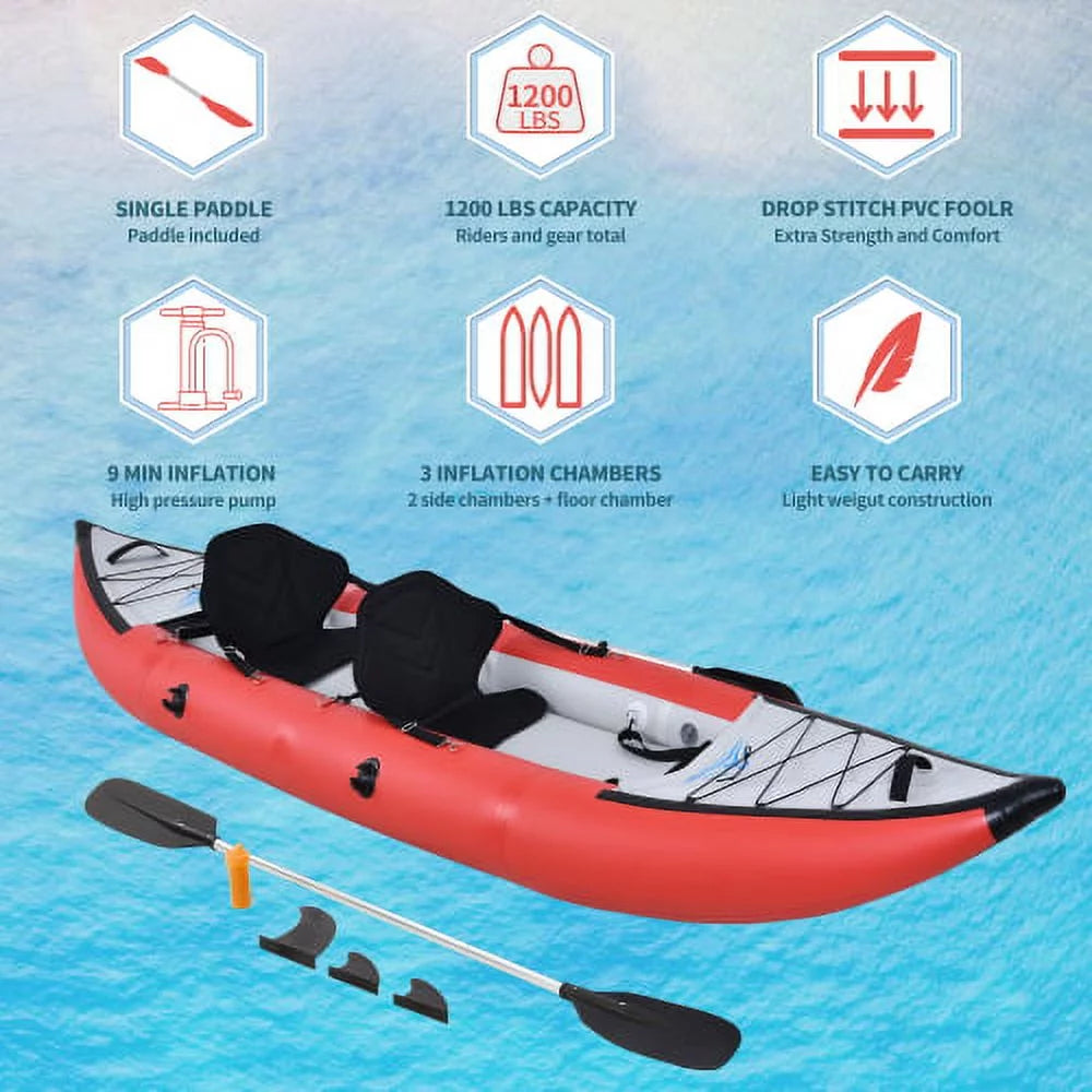 Inflatable Tandem 2 Person Kayak Set with Paddle & Air Pump Q107209