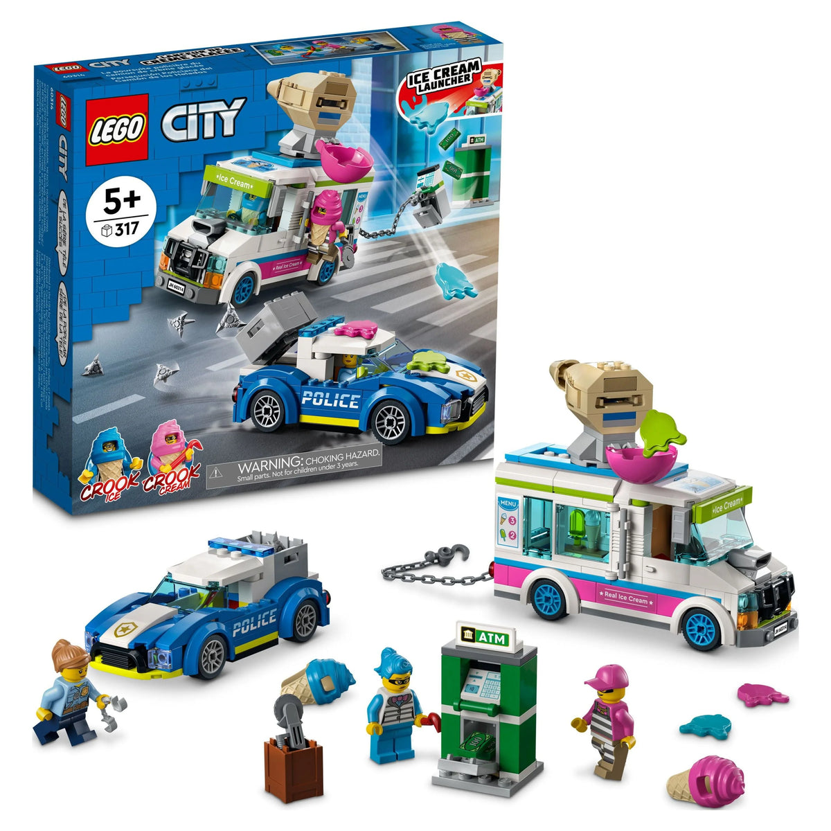 Ice Cream Truck Police Chase Van Toy with Splat Launcher & Police Car A238357