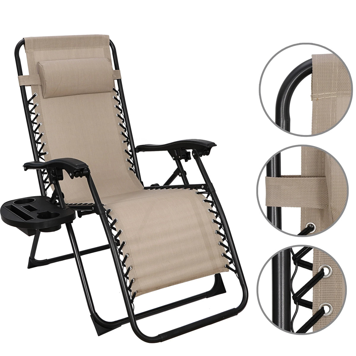 2 Pack Beige Steel Zero-Gravity Chair T781382